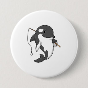 Orca as Fisher with Fishing rod 7.5 Cm Round Badge
