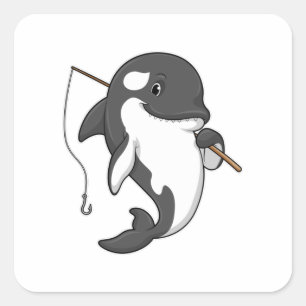 Orca as Fisher with Fishing rod Square Sticker