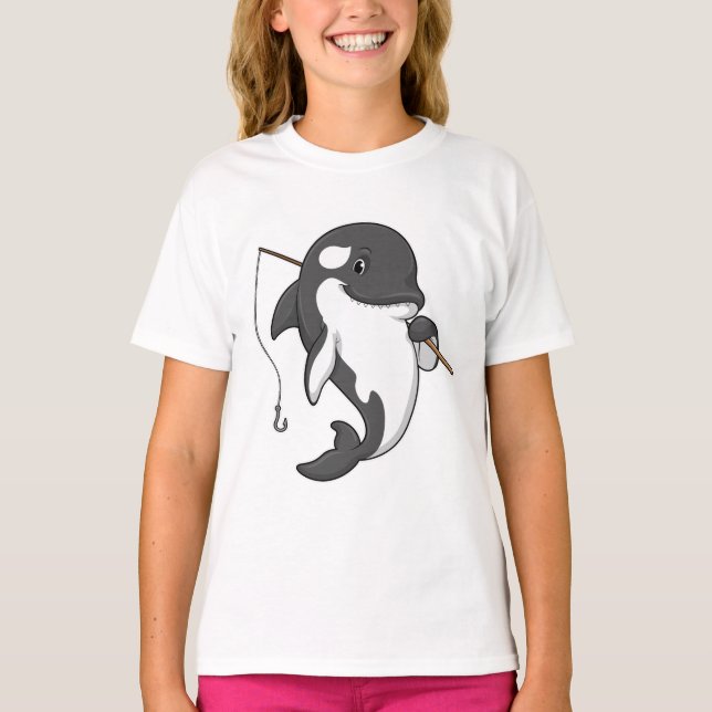 Orca as Fisher with Fishing rod T-Shirt (Front)