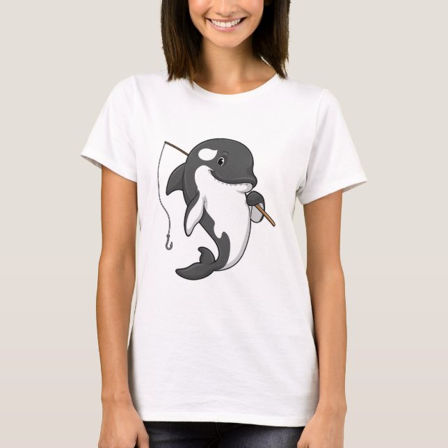 Orca as Fisher with Fishing rod T-Shirt (Front)