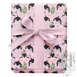 Orca Birthday Gift Wrapping Paper in Pink