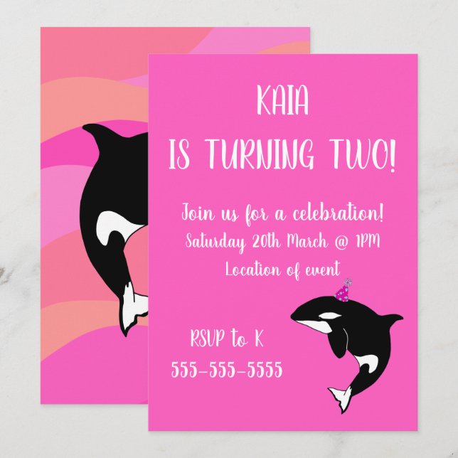 Orca Birthday Invitation (Front/Back)