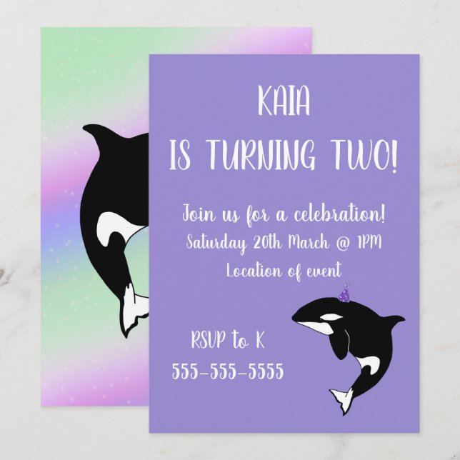 Orca Birthday  Invitation (Front/Back)