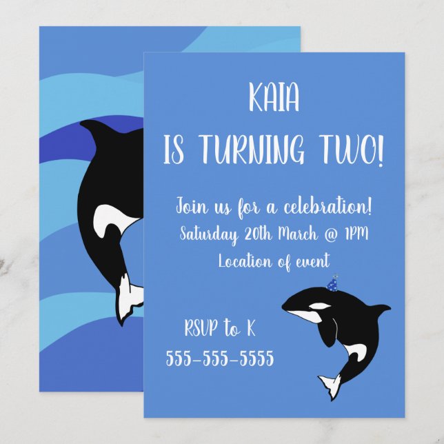 Orca Birthday Invitation (Front/Back)