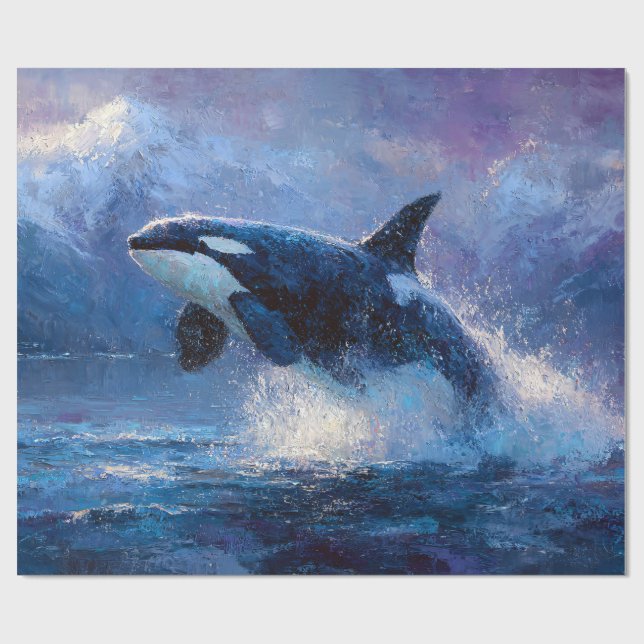 Orca Breaching Near Snowy Mountains Wrapping Paper (Flat)