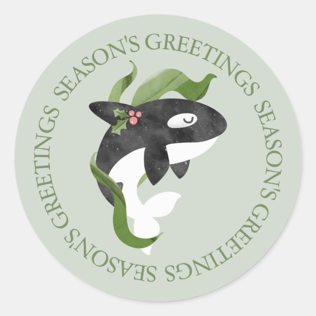 Orca Christmas Classic Round Sticker (Front)
