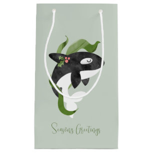 Orca Christmas Holiday Card Small Gift Bag