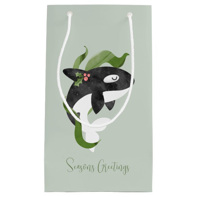 Orca Christmas Holiday Card Small Gift Bag (Front)