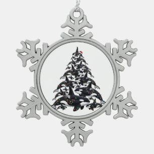 Orca Christmas Tree for Ocean and Marine Life Love Snowflake Pewter Christmas Ornament