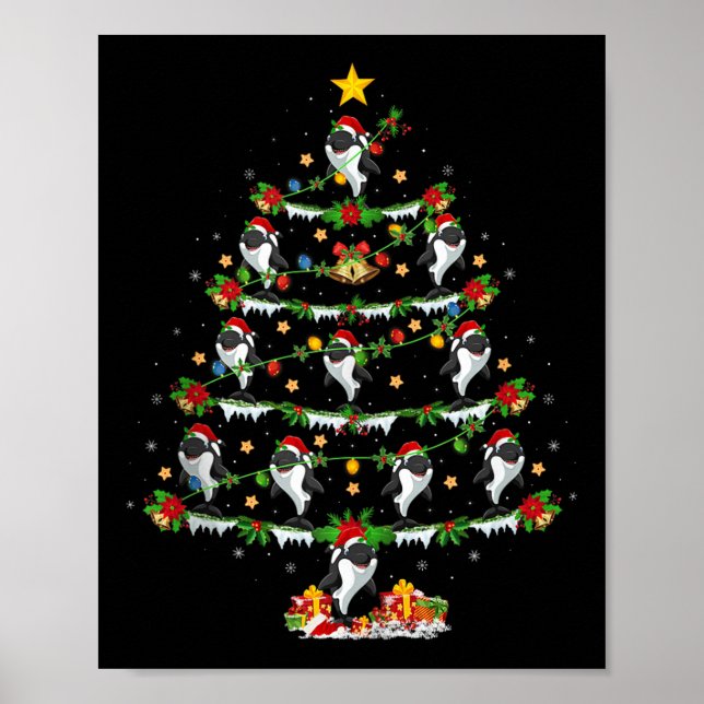 Orca Christmas Tree Lights Funny Sea Animal Orca W Poster (Front)