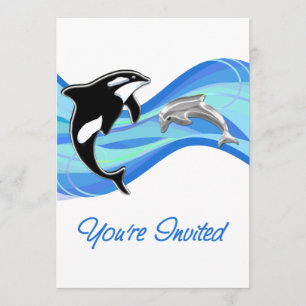 Orca & Dolphin in the Waves You're Invited Invitation