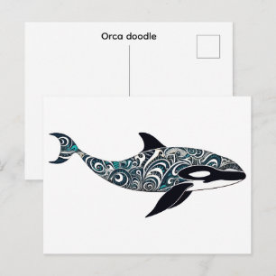 Orca doodle Small Postcard