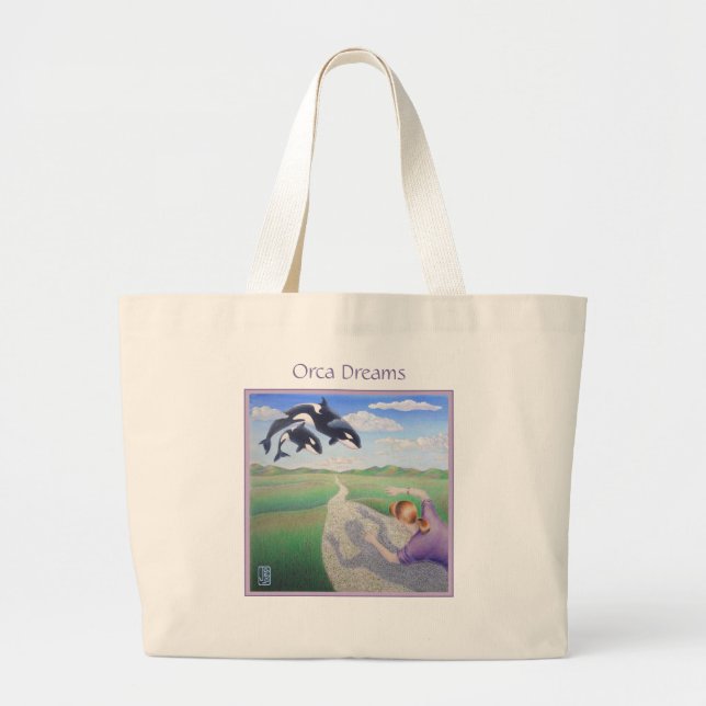 Orca Dreams "It's my planet, too!" Large Tote Bag (Front)