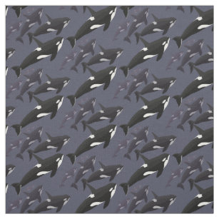 Orca Fabric Killer Whale Art Natural Linen Fabric
