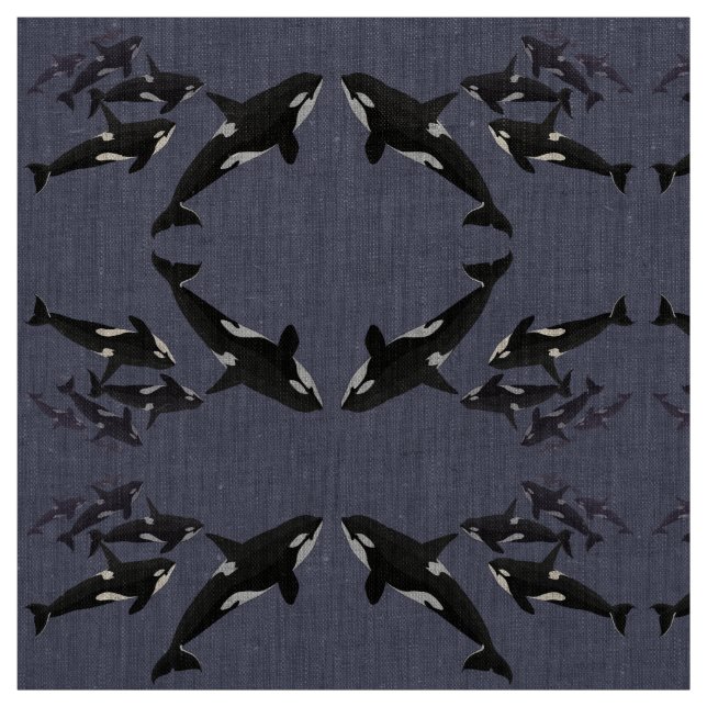 Orca Fabric Killer Whale Art Natural Linen Fabric (Swatch)