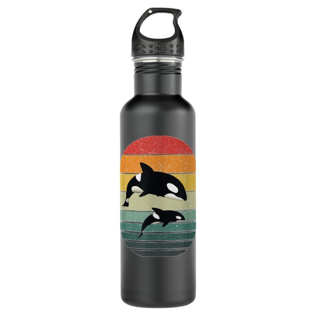 Orca Family Vinage Rero Ar, Killer Whale Family  710 Ml Water Bottle (Front)