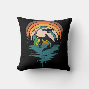 Orca Family Vintage Retro Art, Killer Whale Family Cushion