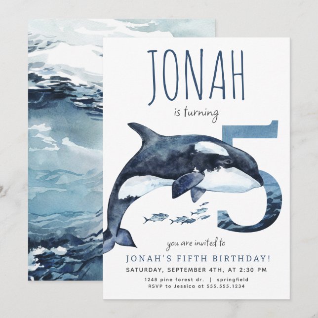 Orca Fifth Birthday Invitation (Front/Back)