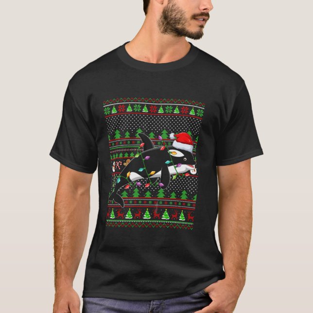 Orca Fish Lover Family Matching Ugly Orca Christma T-Shirt (Front)