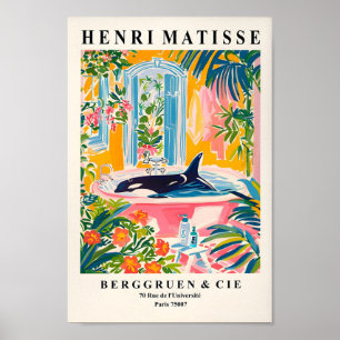 Orca In Bathtub Art Print, Pink Tropical Print, He Poster