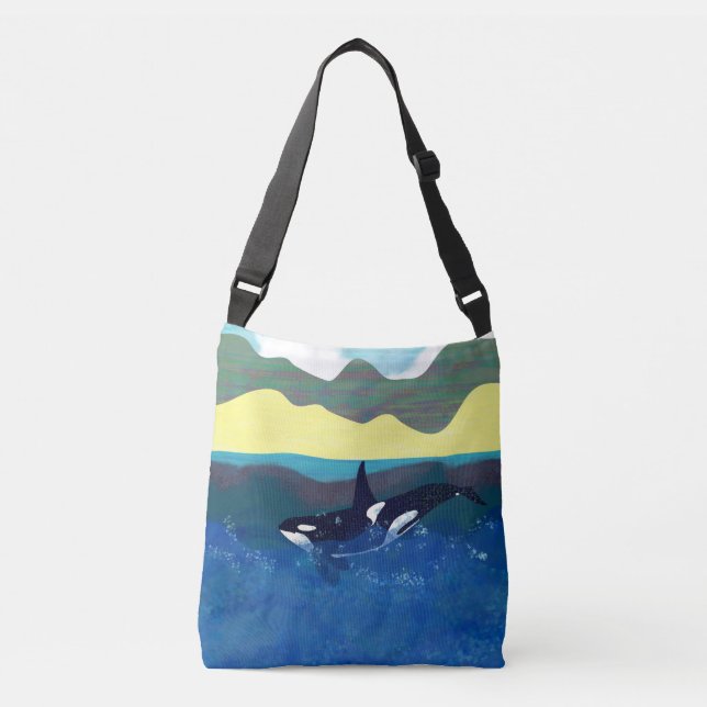 Orca in shiny Ocean Crossbody Bag (Front)