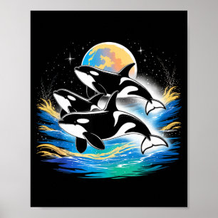 Orca in Space Planets Stars Wall Lovers Poster