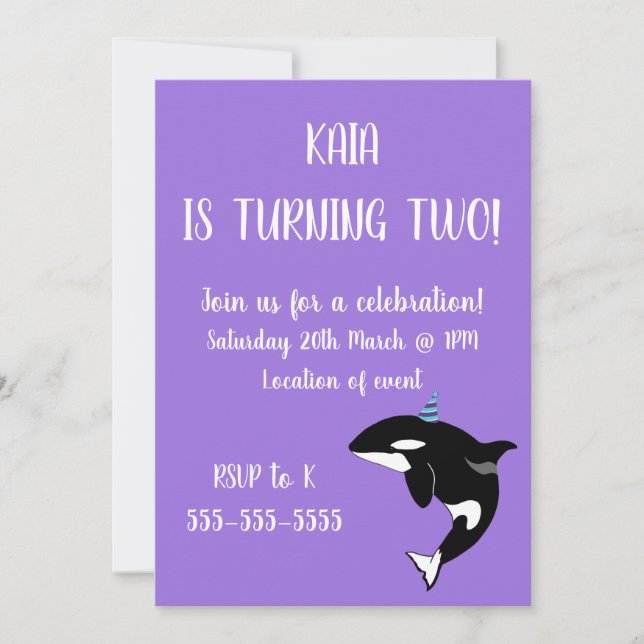 Orca Killer Whale Birthday Invitation (Front)