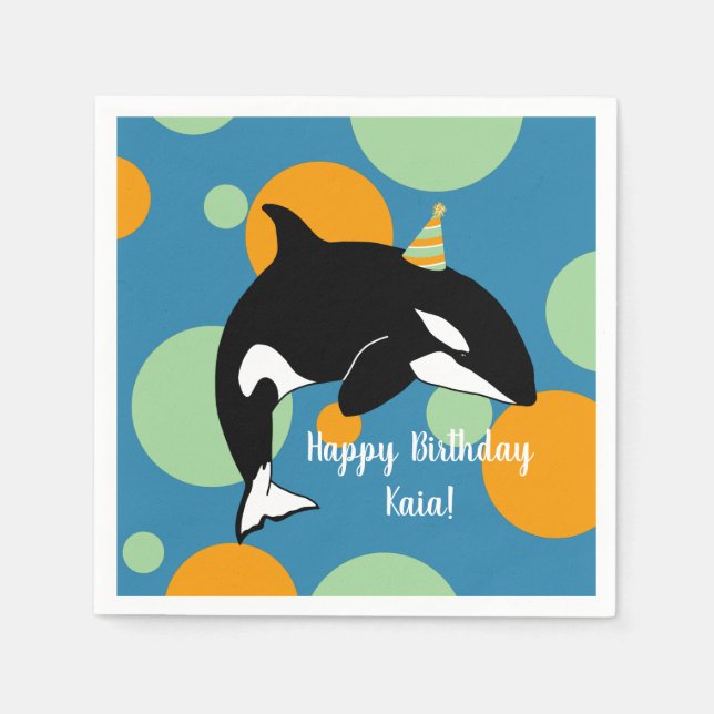 Orca Killer Whale Birthday  Napkin (Front)