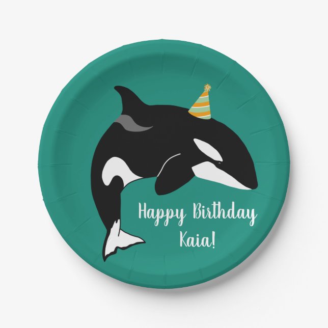 Orca Killer Whale Birthday Supplies Paper Plate (Front)