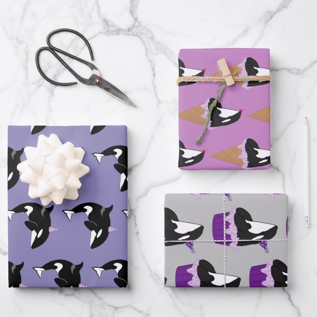 Orca Killer Whale Birthday Wrapping Paper Sheet (Front)