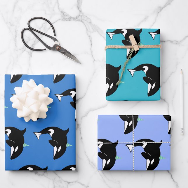Orca Killer Whale Birthday Wrapping Paper Sheet (Front)