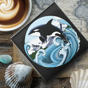 Orca Killer Whale Blue Ocean Glass Coaster