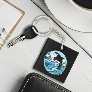 Orca Killer Whale Blue Ocean Key Ring
