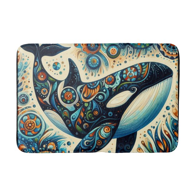 Orca Killer Whale Floral Whimsical Nautical Beach Bath Mat (Front)