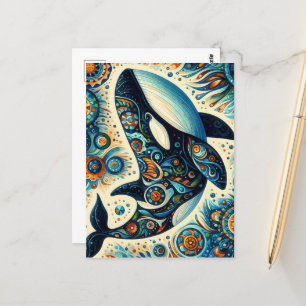 Orca Killer Whale Floral Whimsical Nautical Beach Postcard