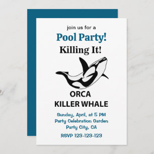 Orca Killer Whale Killing It Pool Party Funny Invitation