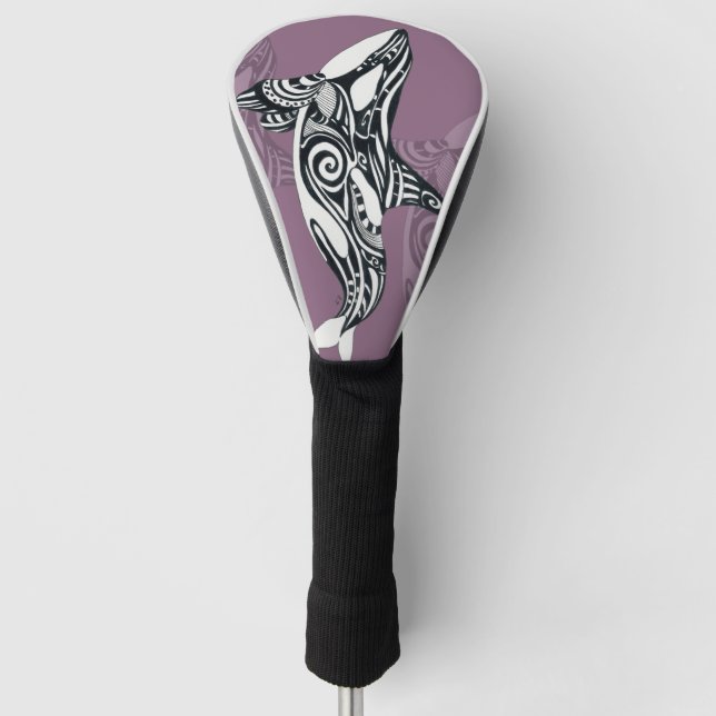 Orca Killer Whale mauve Purple Tlingit Tribal Ink Golf Head Cover (Front)