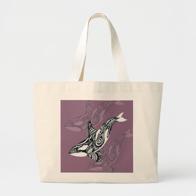 Orca Killer Whale mauve Purple Tlingit Tribal Ink Large Tote Bag (Front)