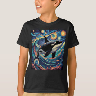 Orca Killer Whale Starry Night Colourful Ocean Art T-Shirt
