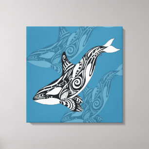 Orca Killer Whale Tlingit Indigo Blue ink Canvas Print
