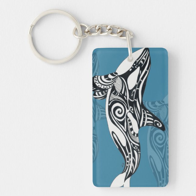 Orca Killer Whale Tlingit Indigo Blue ink Key Ring (Front)