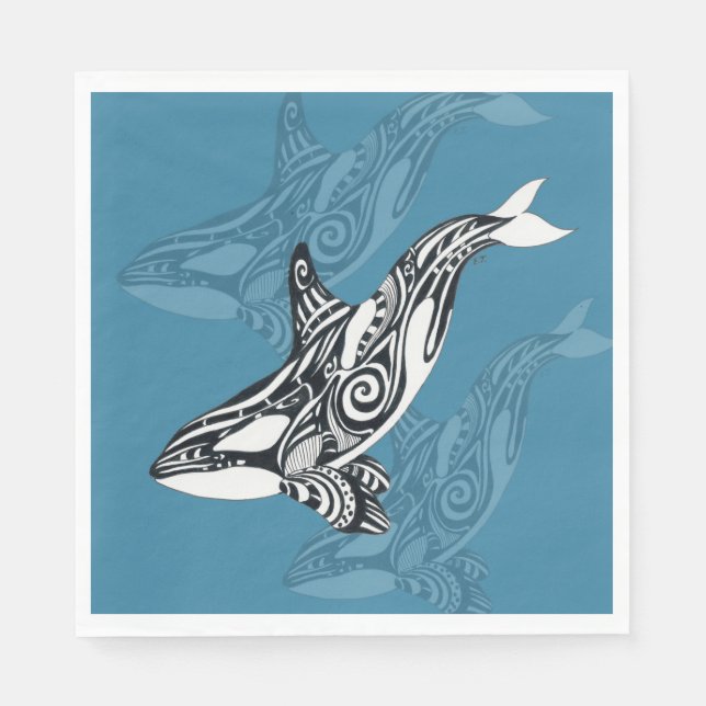 Orca Killer Whale Tlingit Indigo Blue ink Napkin (Front)