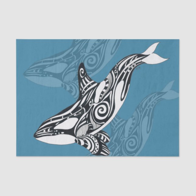 Orca Killer Whale Tlingit Indigo Blue ink Tissue Paper (Front)