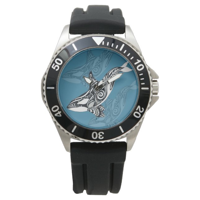 Orca Killer Whale Tlingit Indigo Blue ink Watch (Front)