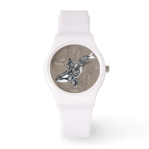 Orca Killer Whale Tlingit Indigo Taupe ink Watch