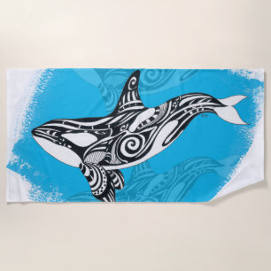 Orca Killer Whale Tribal Tattoo Spirit Blue Beach Towel