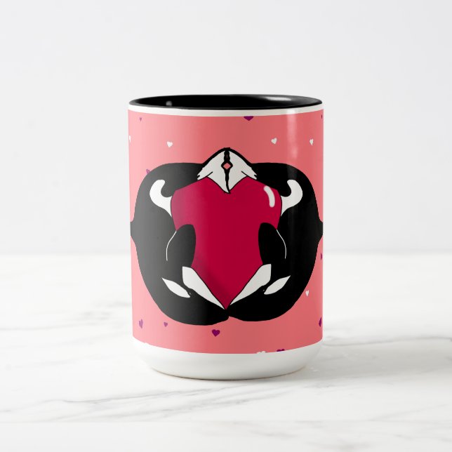 Orca Killer Whale Valentines Day Two-Tone Coffee Mug (Center)