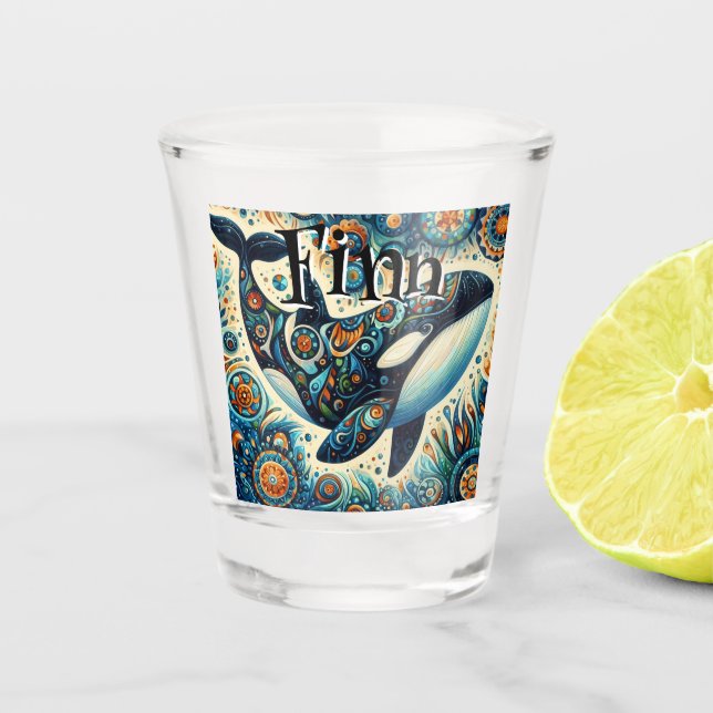 Orca Killer Whale Whimsical Nautical Personalised Shot Glass (Front)