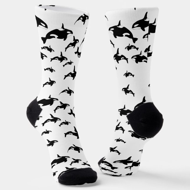 Orca Killers Whales Pattern Ocean Print Socks (Angled)