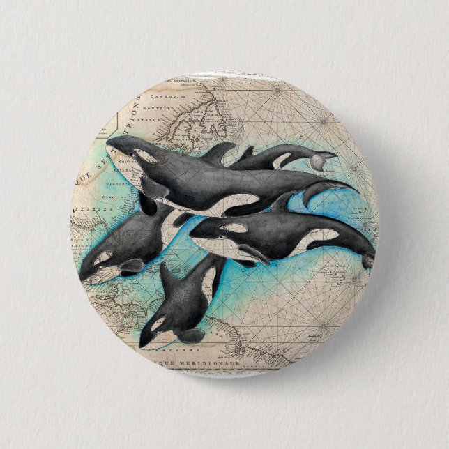Orca Map Atlas 6 Cm Round Badge (Front)